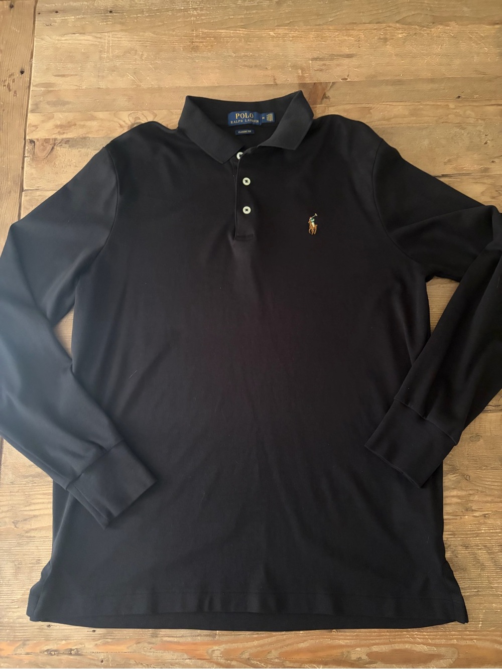 Polo by Ralph Lauren Black Long Sleeve Polo with Embroidered Pony size Medium